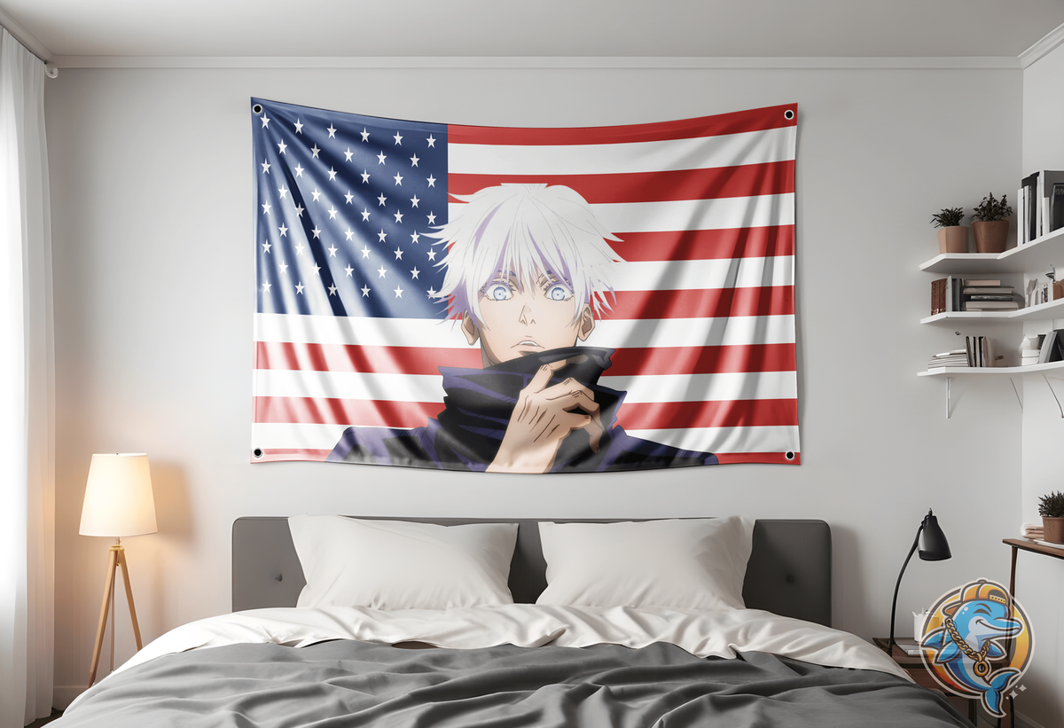 Satoru Gojo American Flag | Custom 3x5 Feet Anime Tapestry Design