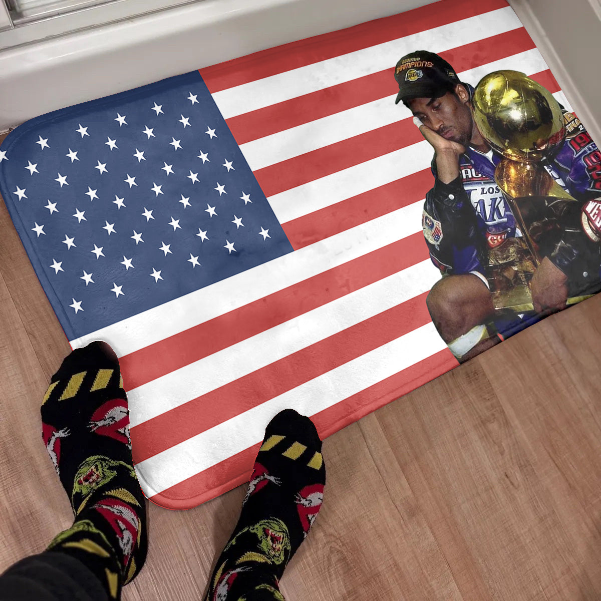 Kobe Championship Trophy American Flag Rug