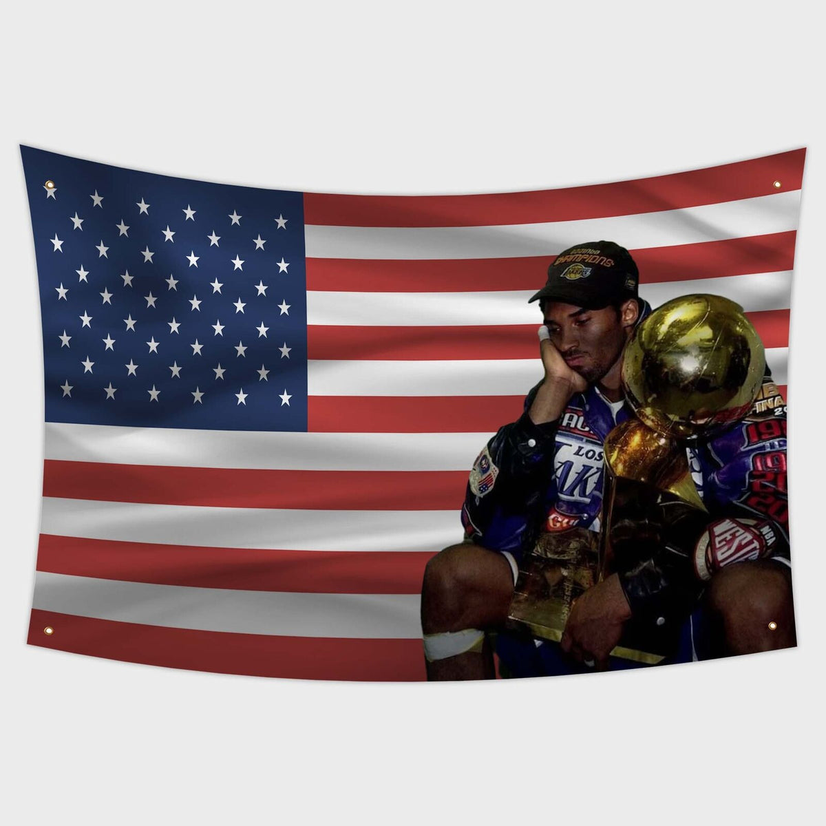 Kobe Championship Trophy American Flag | Custom 3x5 Feet NBA Tapestry Design