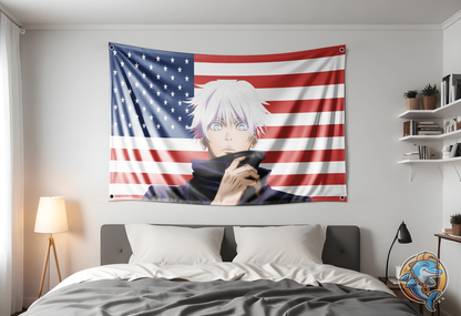 Satoru Gojo American Flag | Custom 3x5 Feet Anime Tapestry Design