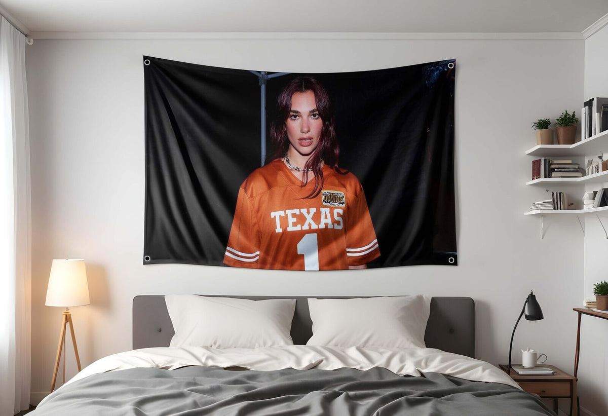 Dua Lipa Texas Longhorns Jersey Flag  Hot Sexy Tapestry 3x5ft For Dorm Rooms