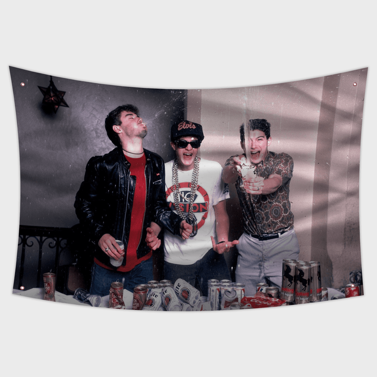 Beastie Boys Flag- Ad-Rock, MCA, and Mike D celebrating