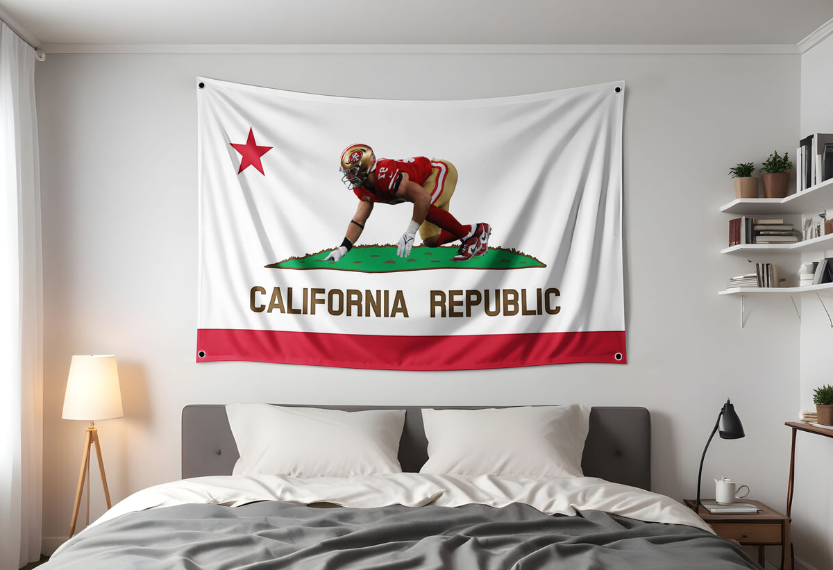 49er's Nick Bosa Flag California Republic  NFL Dorm  Flag hung up in room
