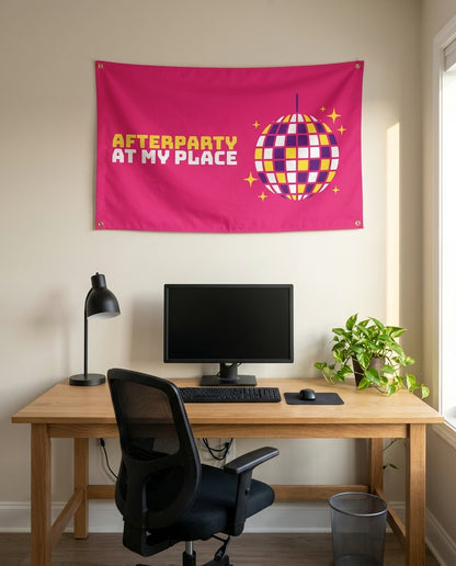 Afterparty At My Place 3x5 flag on a home office wall