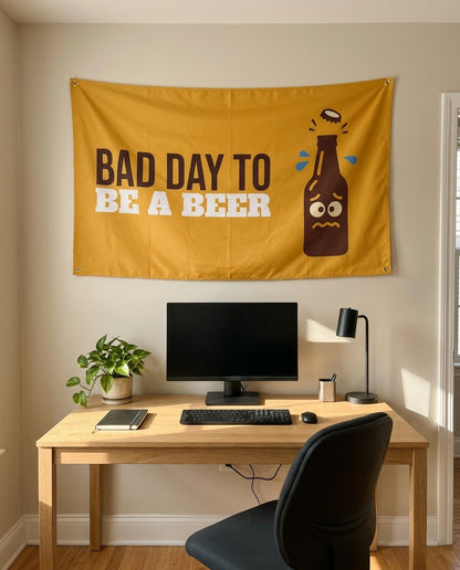 Nervous Beer Bottle 3x5 flag on a home office wall