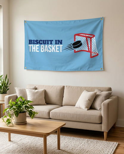 Biscuit In The Basket flag used as living room wall decor