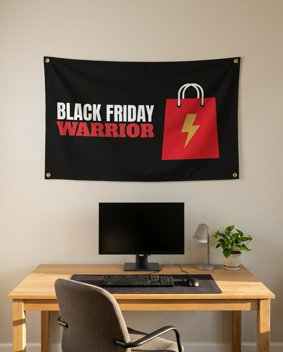 Black Friday Warrior 3x5 flag on a home office wall