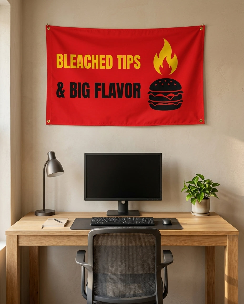 Big Flavor Grill Club 3x5 flag on a home office wall