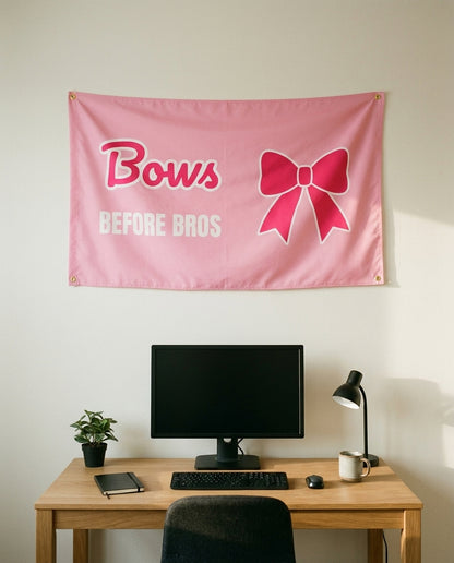 Bows Before Bros 3x5 flag on a home office wall