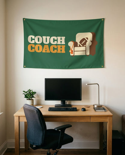 Couch Coach 3x5 flag on a home office wall