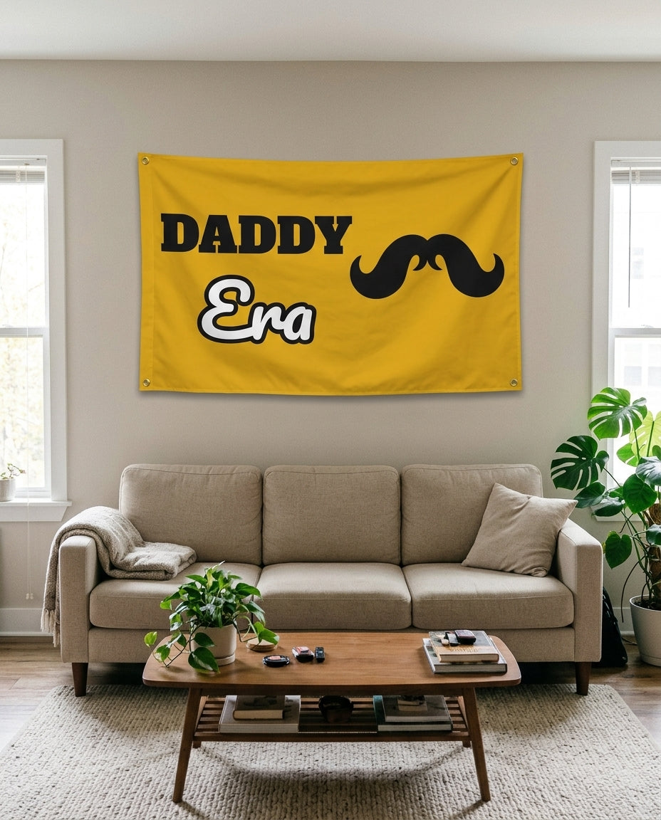 Daddy Era flag used as living room wall decor