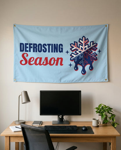 Melting Snowflake Season 3x5 flag on a home office wall