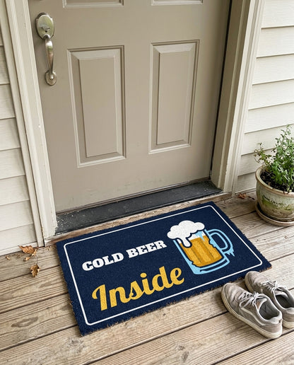 Cold Beer Inside funny beer doormat on a front porch