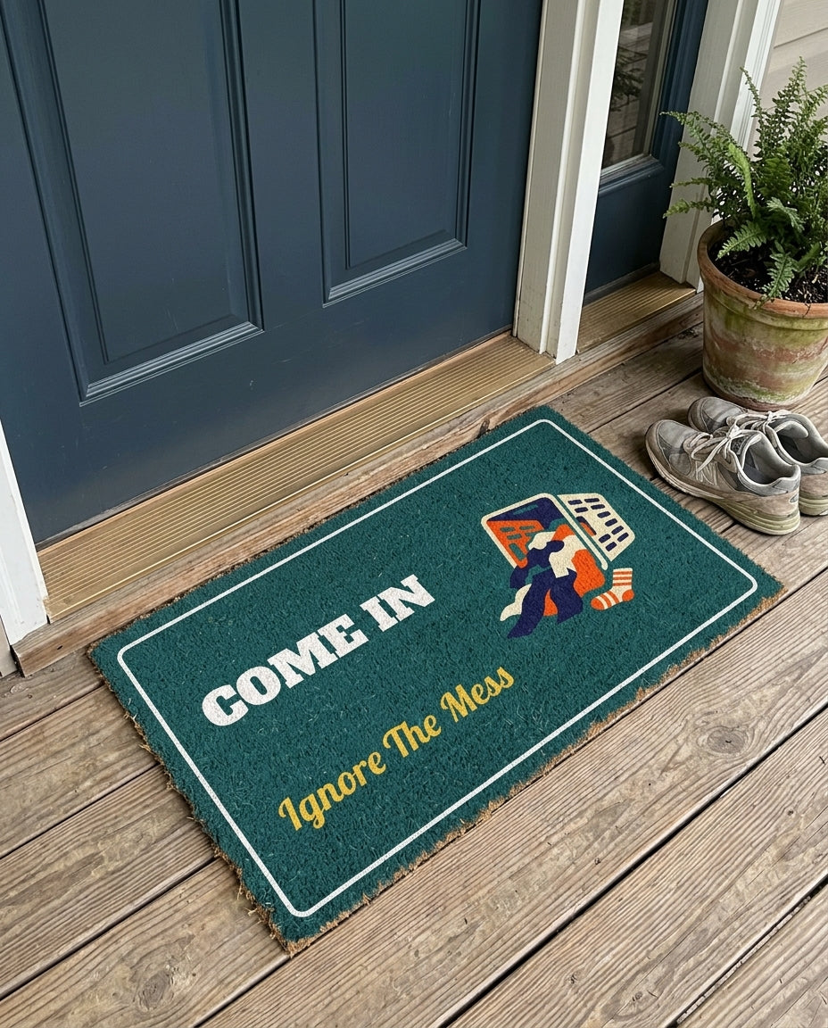 Come In Ignore The Mess funny doormat on a front porch