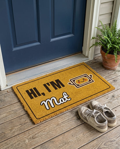 Hi Im Mat funny pun doormat on a front porch