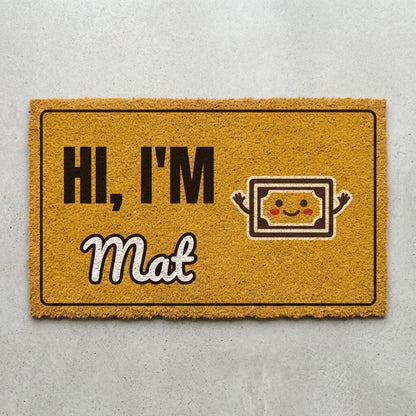 Hi Im Mat doormat 30x18 in mustard with a smiling mat