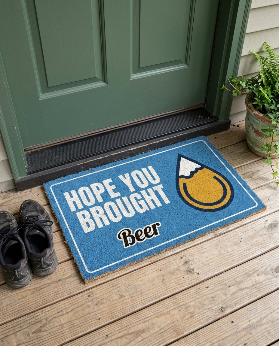 Hope You Brought Beer funny beer doormat on a front porch