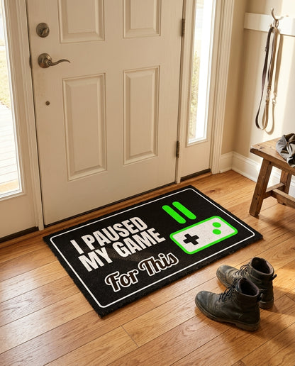 Game Paused For This welcome mat in a home entryway