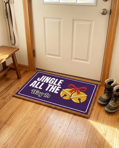Jingle All The Way In welcome mat in a home entryway