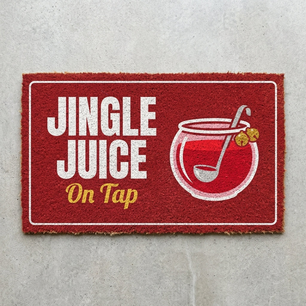 Jingle Juice On Tap doormat 30x18 in red with a punch bowl