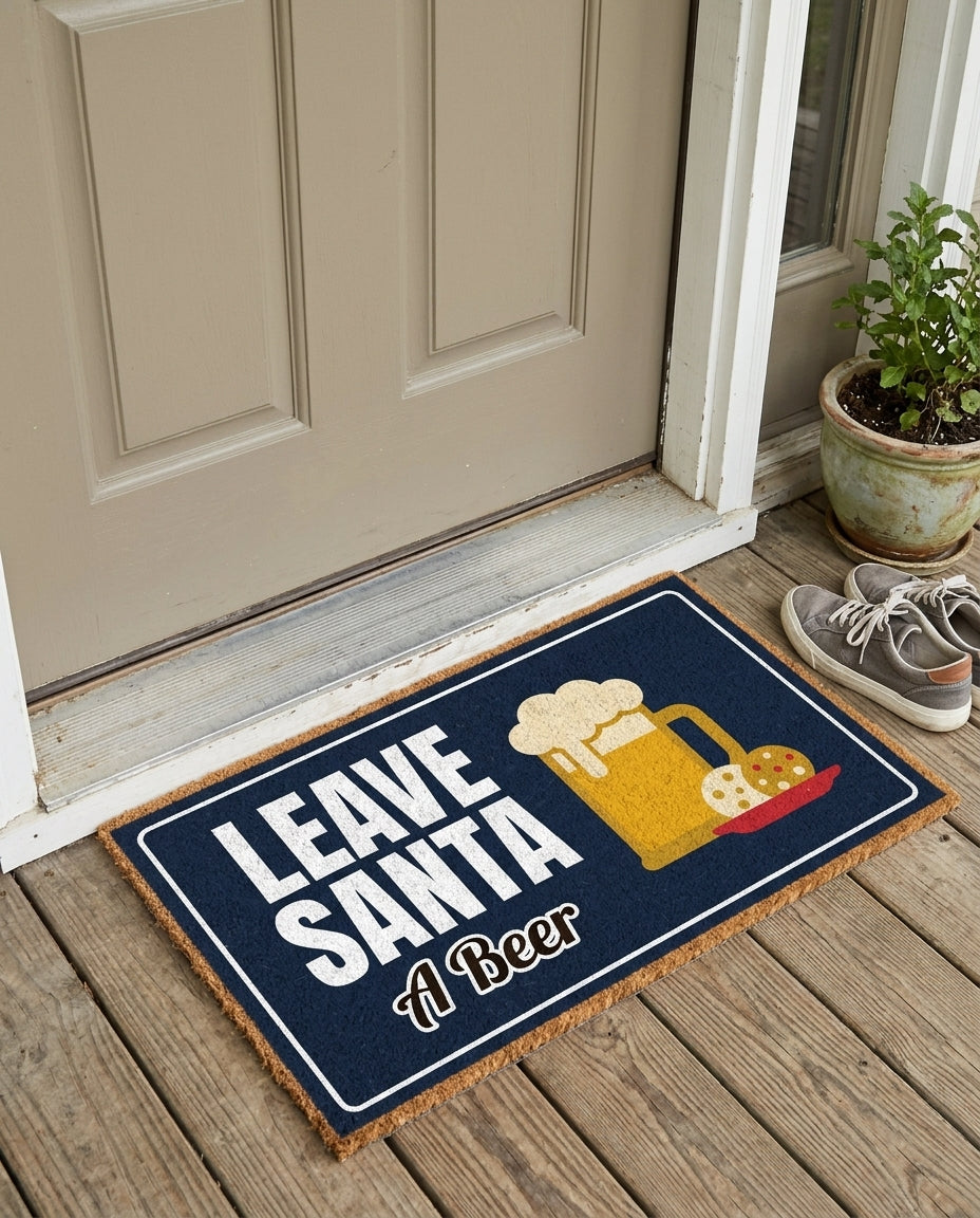 Leave Santa A Beer Christmas doormat on a front porch
