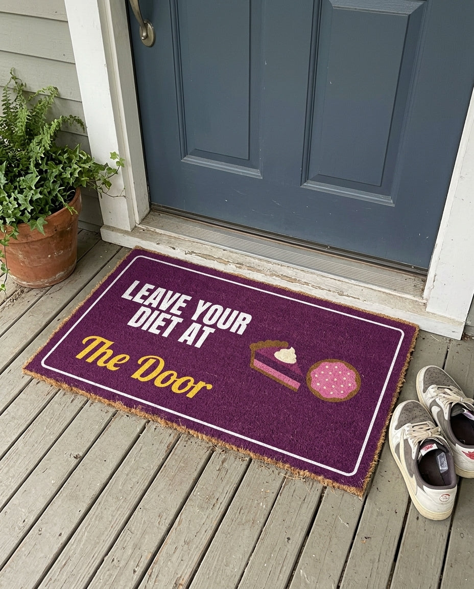 Leave Your Diet At The Door funny holiday doormat on a front porch