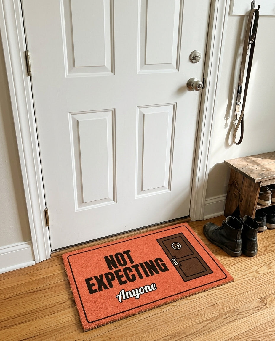 Not Expecting Anyone welcome mat in a home entryway
