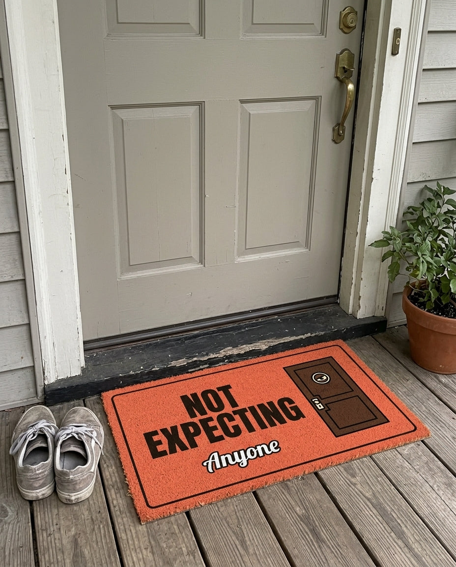 Not Expecting Anyone funny doormat on a front porch