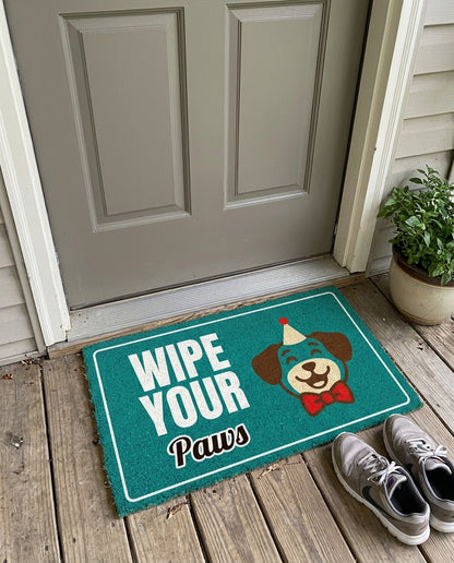 Wipe Your Paws funny dog doormat on a front porch