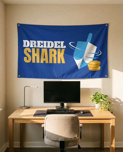 Dreidel Shark 3x5 flag on a home office wall