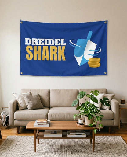 Dreidel Shark flag used as living room wall decor