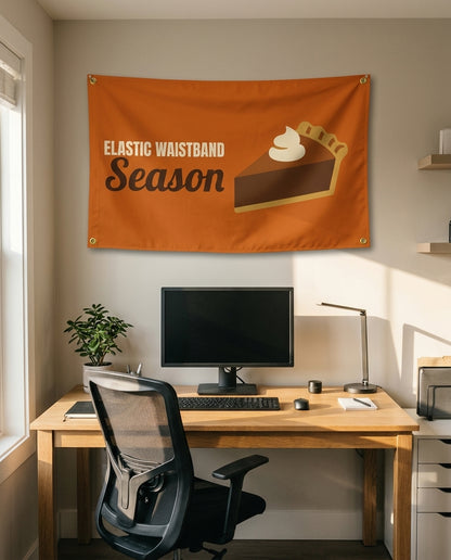 Elastic Waistband Season 3x5 flag on a home office wall