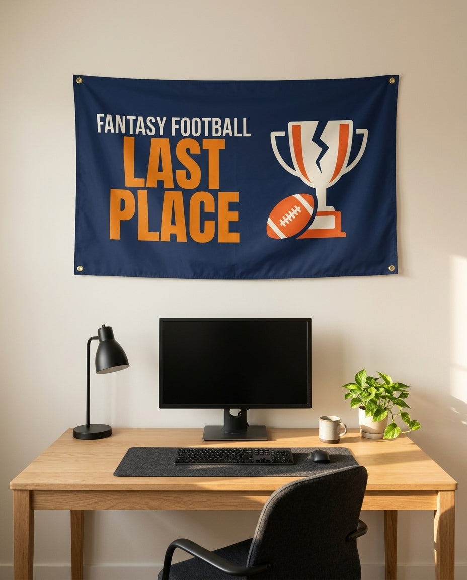 Last Place 3x5 flag on a home office wall