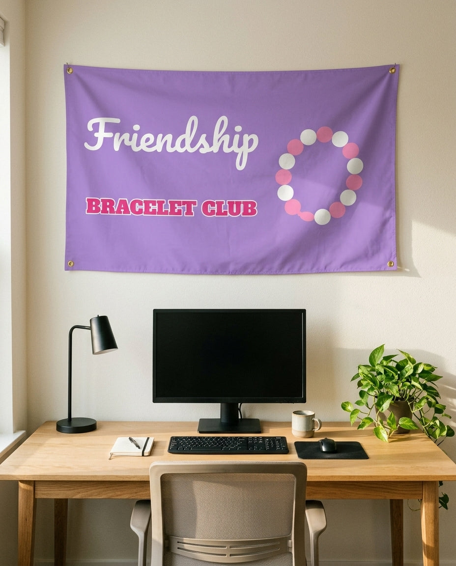 Friendship Bracelet Club 3x5 flag on a home office wall