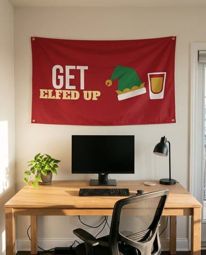 Get Elfed Up 3x5 flag on a home office wall
