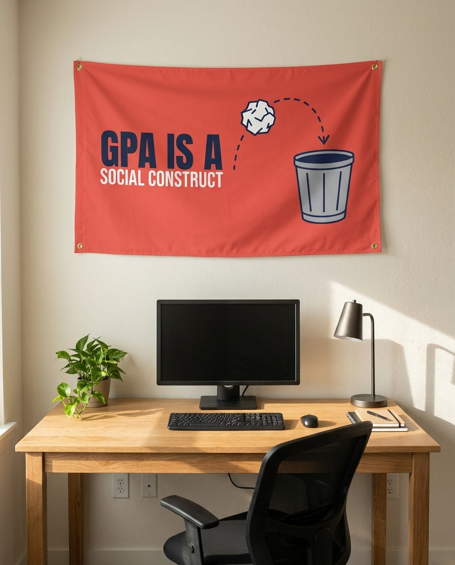 GPA Is A Social Construct 3x5 flag on a home office wall
