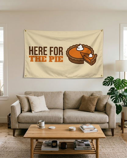 Here For The Pie flag used as living room wall decor