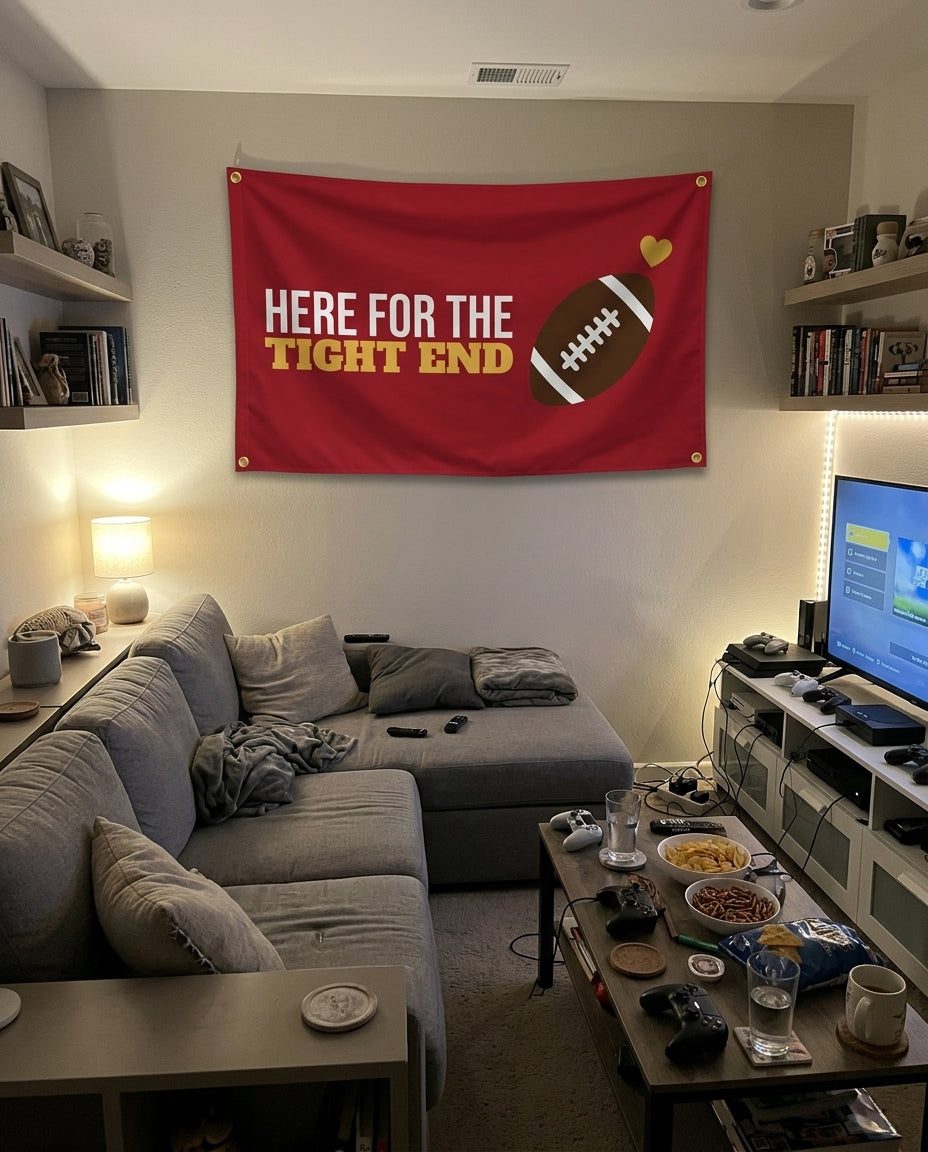 Football Fan Game Day flag decorating a game room wall
