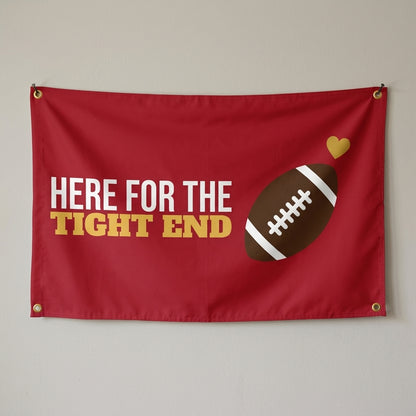 Football Fan Game Day flag 3x5 in red with a football and a little heart, hung on a wall
