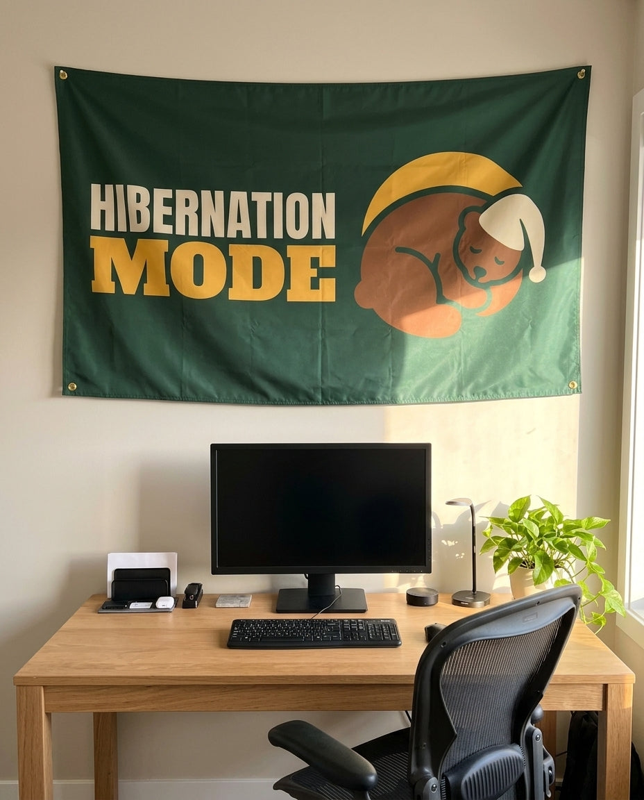 Hibernation Mode 3x5 flag on a home office wall