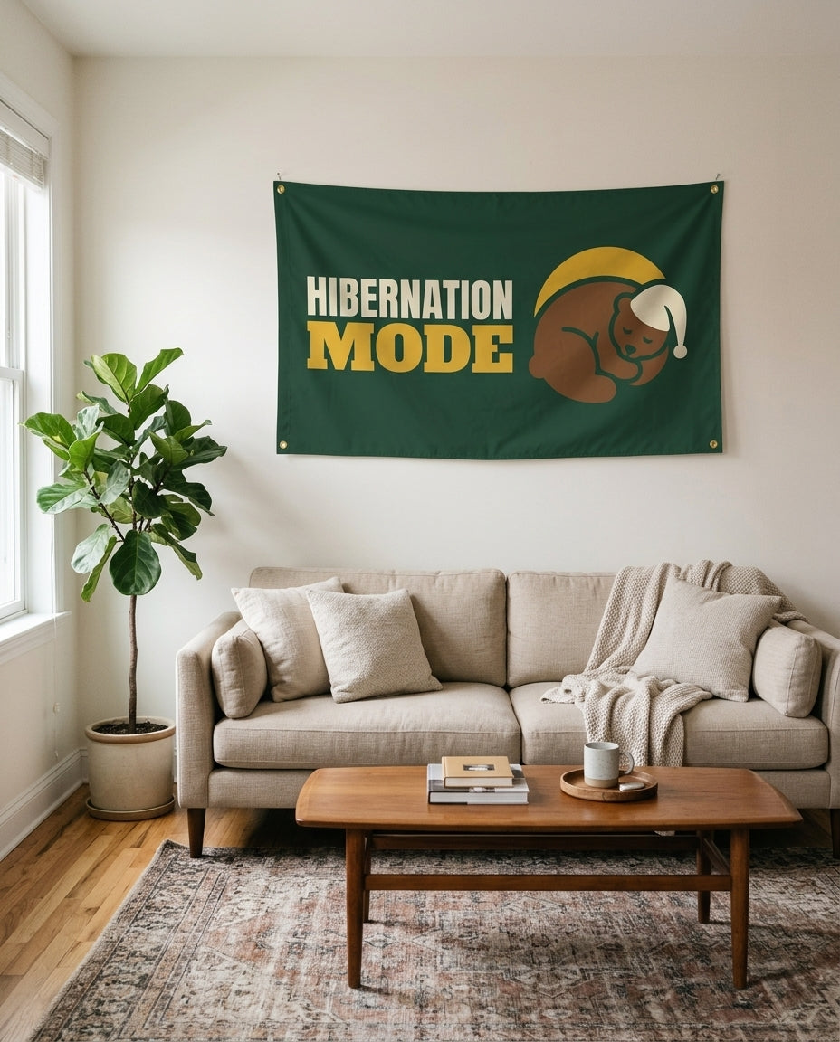 Hibernation Mode flag used as living room wall decor