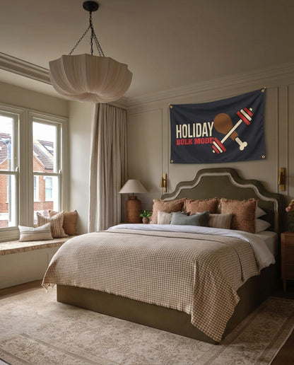 Holiday Bulk Mode gymnastics wall flag hanging in a bedroom