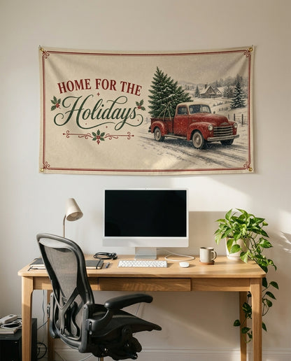 Home For The Holidays 3x5 flag on a home office wall