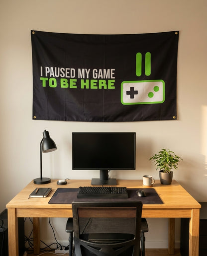Game Paused For This 3x5 flag on a home office wall