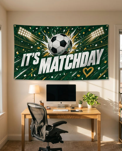Its Matchday 3x5 soccer flag on a home office wall