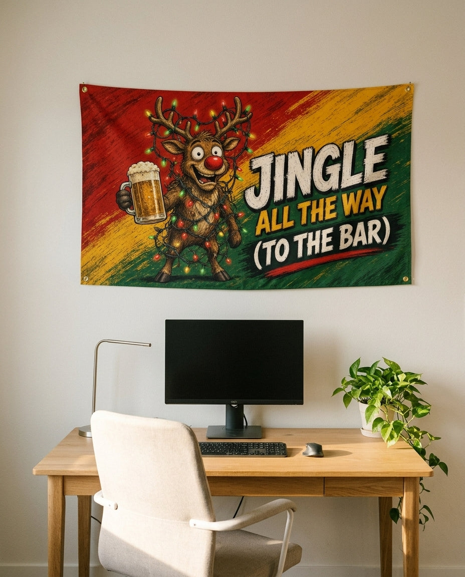 Jingle All The Way To The Bar 3x5 flag on a home office wall
