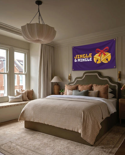 Jingle And Mingle Christmas wall flag hanging in a bedroom