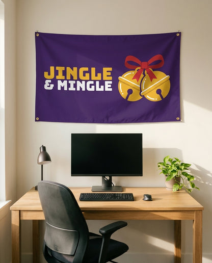 Jingle And Mingle 3x5 flag on a home office wall