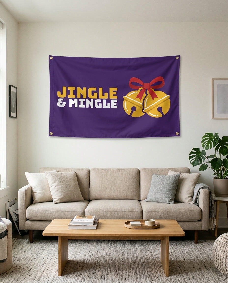 Jingle And Mingle flag used as living room wall decor