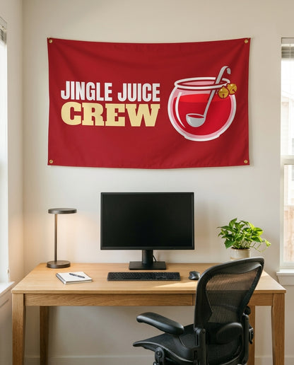 Jingle Juice Crew 3x5 flag on a home office wall